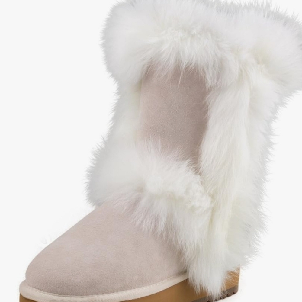 Ausland White FUR Snow BOOTS Size 9.5 New In Box